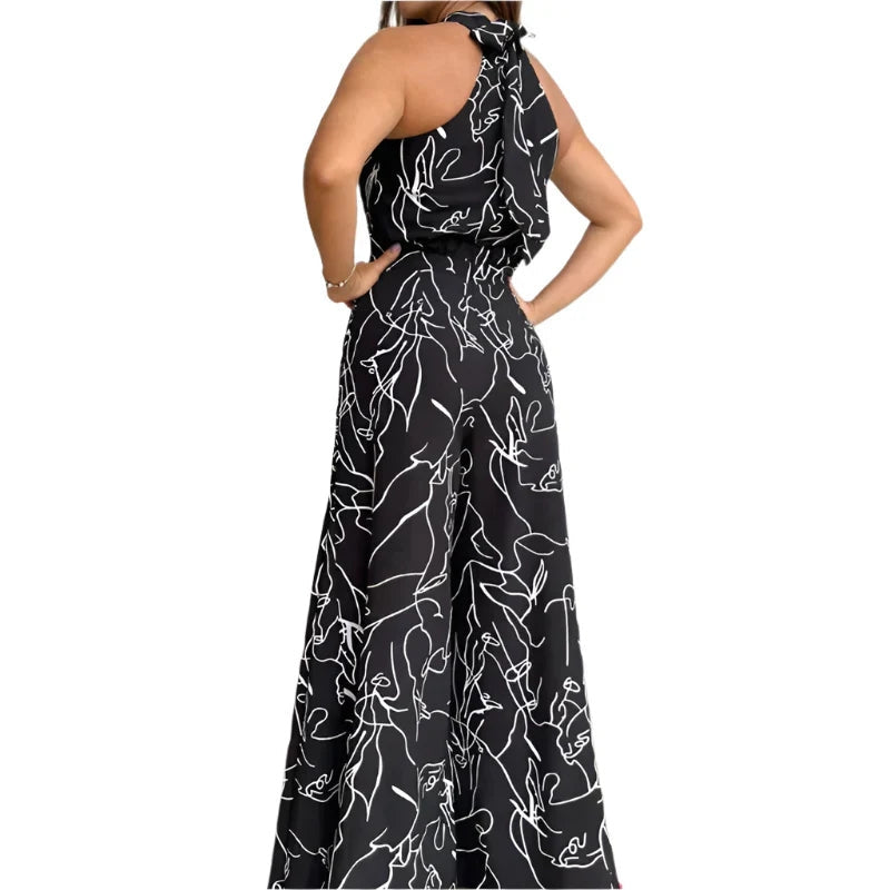 Eleni – Einzigartiger bedruckter Overall mit weitem Bein und Taschen