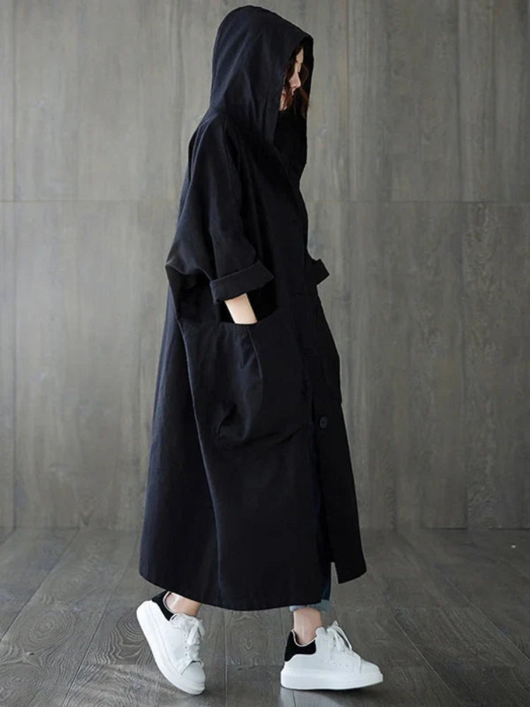 Bianca – Lässiger Kapuzen Trenchcoat mit langen Ärmeln und Knöpfen