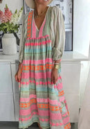 Wanda – Elegantes bedrucktes lockeres Kleid mit V-Ausschnitt und langen Ärmeln