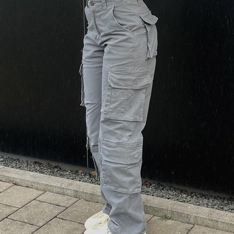 Pauline – Locker geschnittene Cargohose mit hoher Taille Knopf und mehreren Taschen