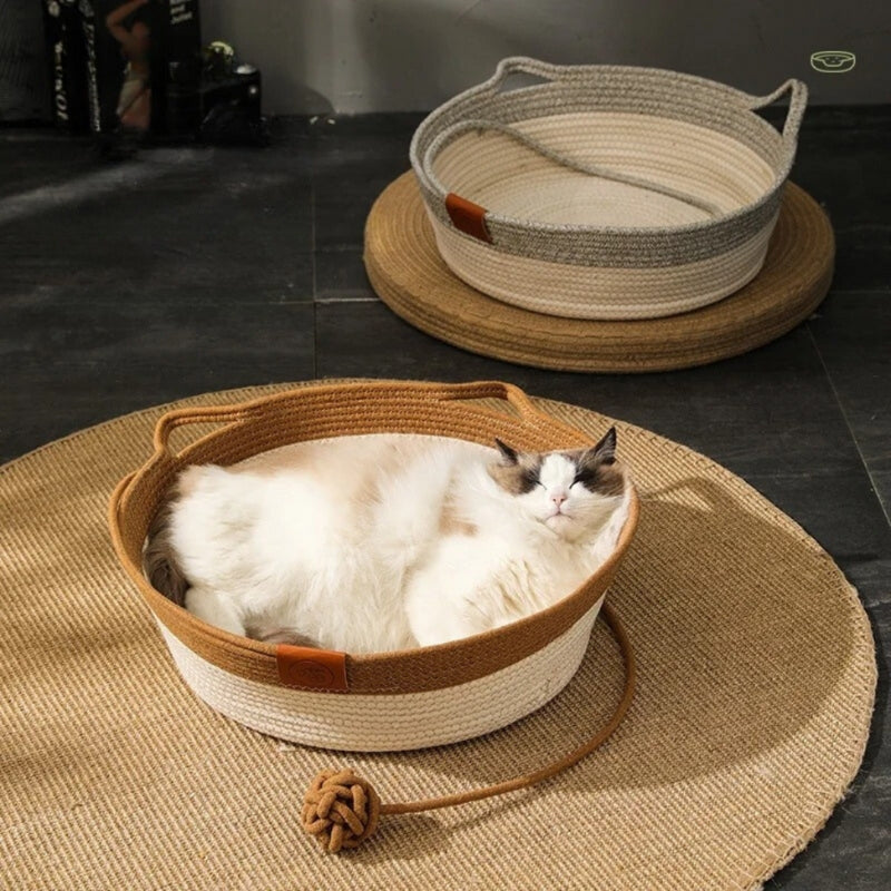 PurrNest – Handgewebtes Katzenbett aus Seil mit hohen Wänden und gemütlichem Entwerfen