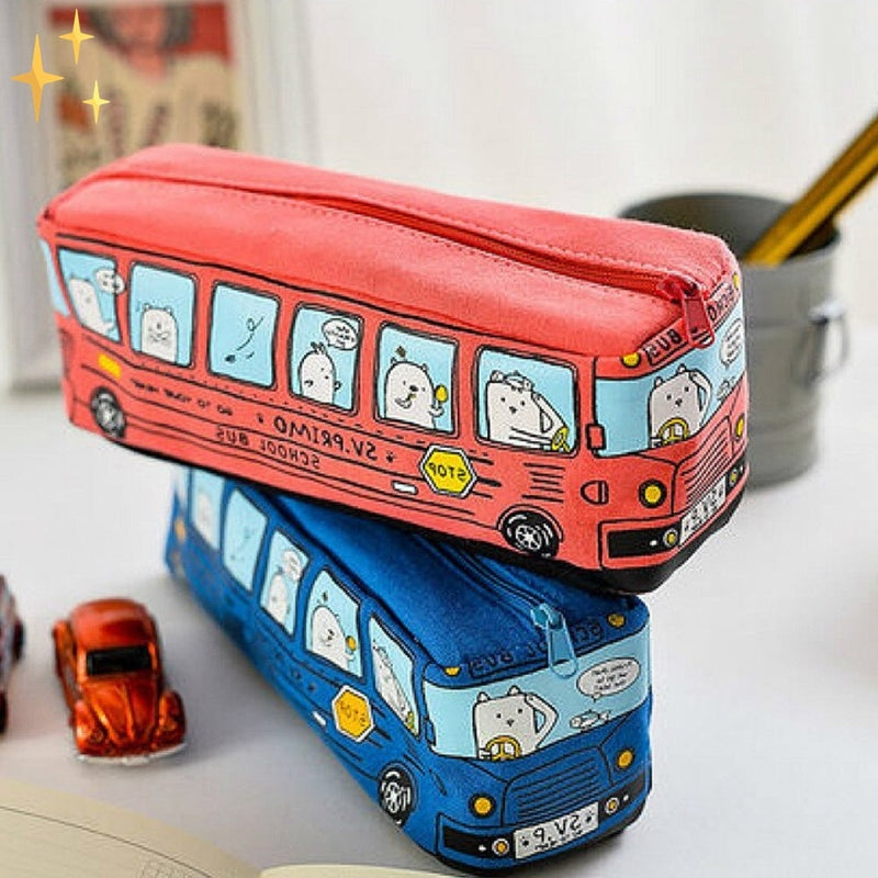 DeskZip - Kreatives Bus Federmäppchen Set mit Reißverschluss und großem Stauraum