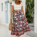 Anika – Modischer bedruckter lockere langer Blumenrock mit Rüschen und elastischer Taille