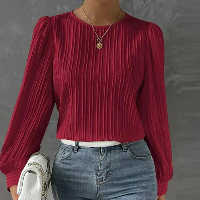 Tabea – Elegante Plisseebluse mit langen Ärmeln und Rundhalsausschnitt