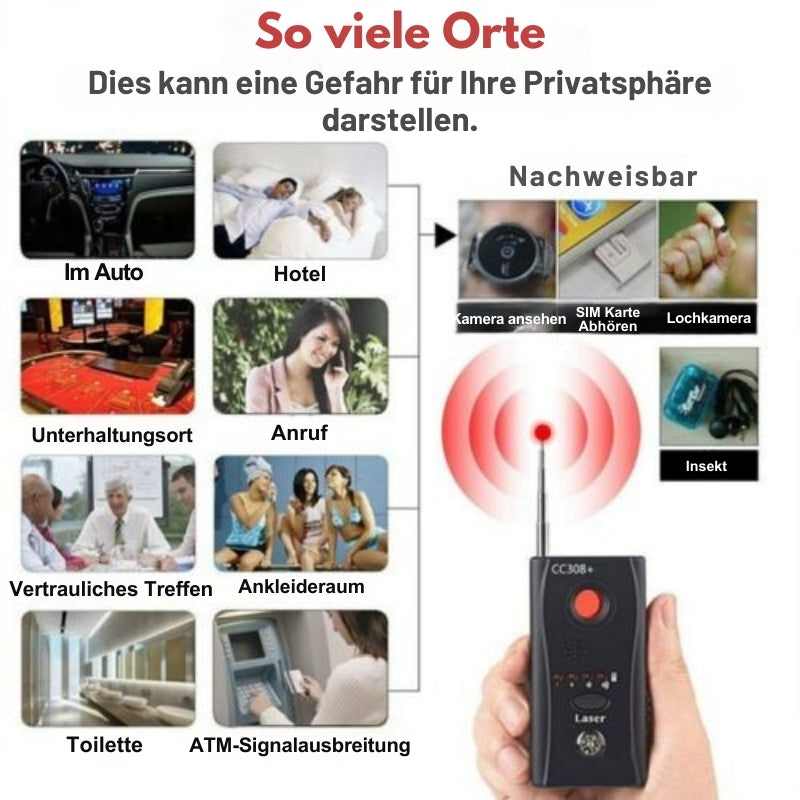PureGuard - Versteckte Kamera und Wanzendetektor mit Objektivsucher und RF Scanner