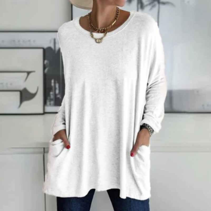 Melanie – Langarm Blusen mit lockerer Passform und Seitentaschen