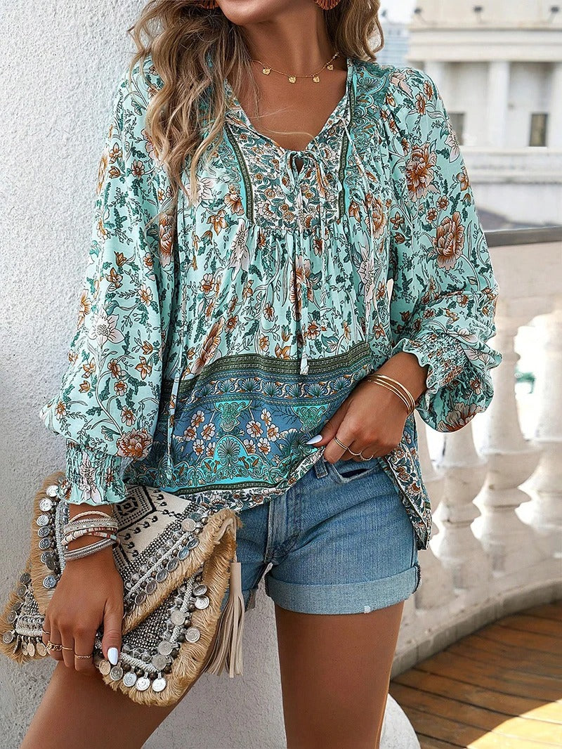 Luisa - Lässiges bedrucktes Langarmshirt mit V Ausschnitt für einen modischen Look