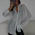 Elena - Langärmliges Paillettenhemd mit Reversdesign und Button-Down-Verschluss