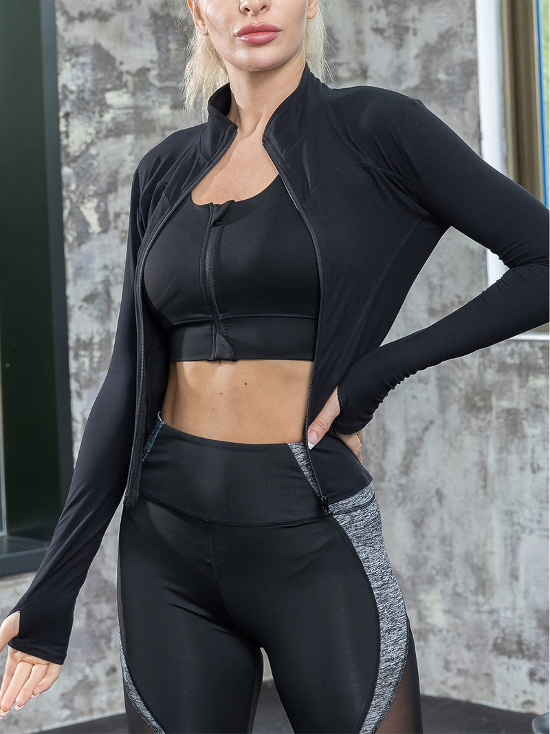 Elke - Rundhalsausschnitt Langärmelig Sportjacke Mit Reissverschluss