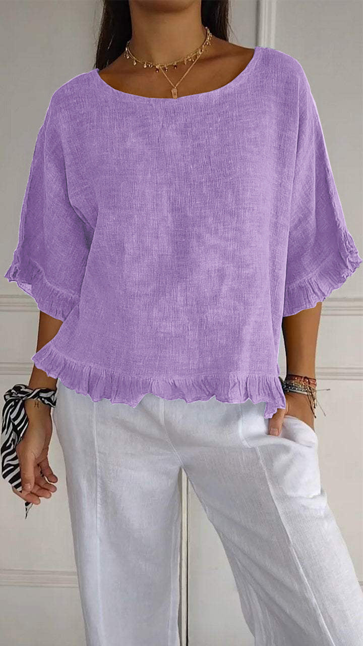 Mona – Modische Bluse mit Rundhalsausschnitt und kurzen Ärmeln