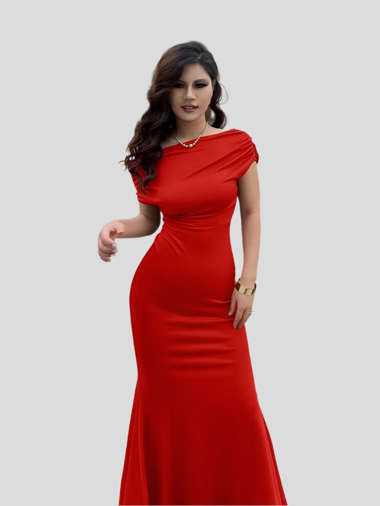 Selena – Natürliches Kleid mit bodenlangen und kurzen Ärmeln