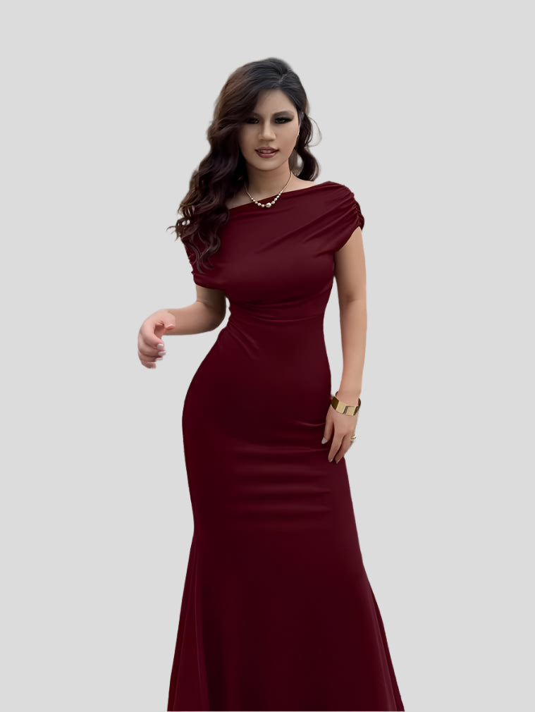 Selena – Natürliches Kleid mit bodenlangen und kurzen Ärmeln