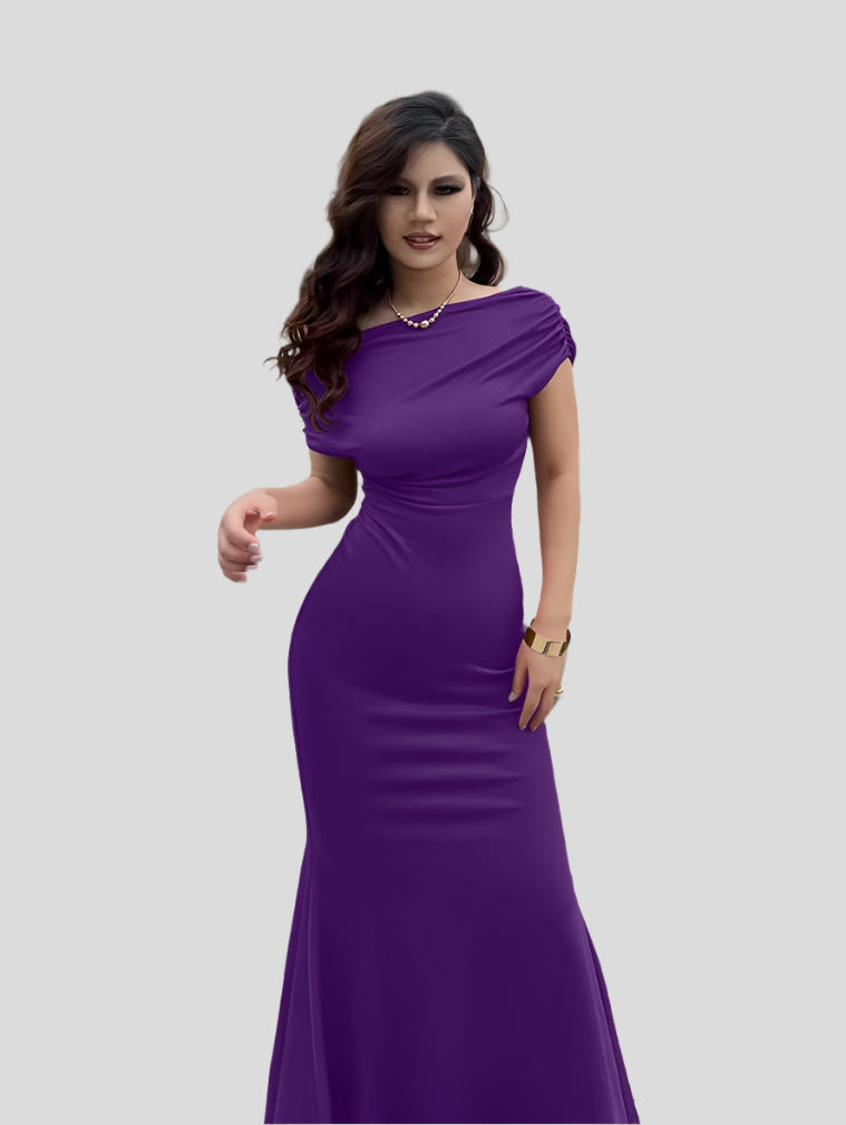 Selena – Natürliches Kleid mit bodenlangen und kurzen Ärmeln