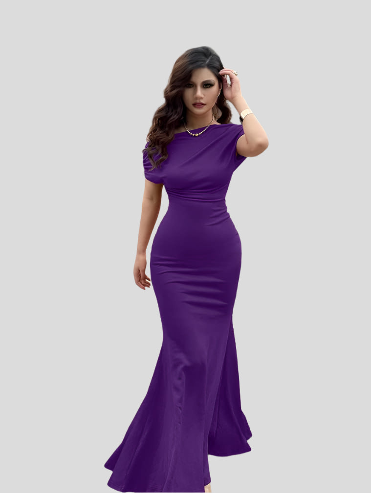 Selena – Natürliches Kleid mit bodenlangen und kurzen Ärmeln