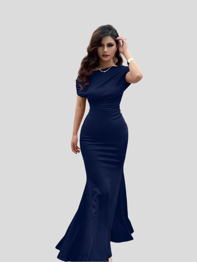 Selena – Natürliches Kleid mit bodenlangen und kurzen Ärmeln