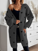 Amara - Lässig Bischofsärmel Herz Muster Lange Strickjacke