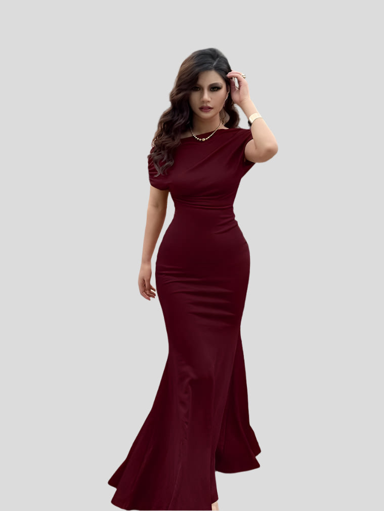 Selena – Natürliches Kleid mit bodenlangen und kurzen Ärmeln