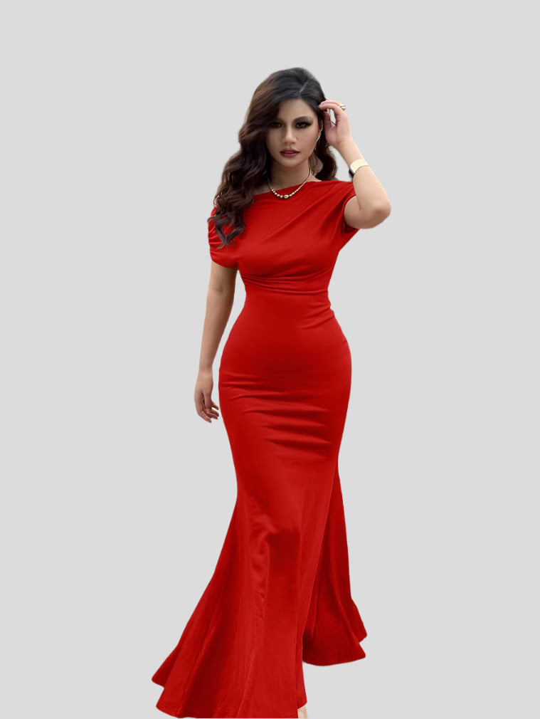 Selena – Natürliches Kleid mit bodenlangen und kurzen Ärmeln