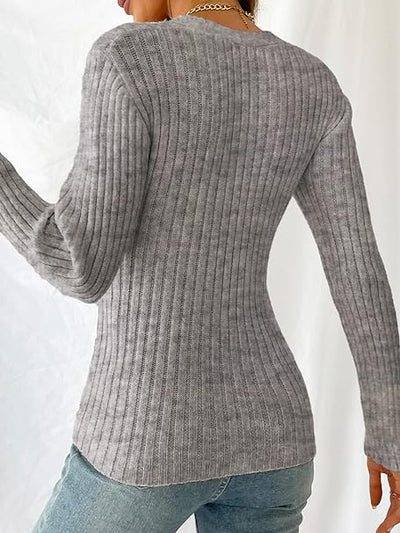 Marie - Langärmelig Gerippt Wickeln Strickpullover