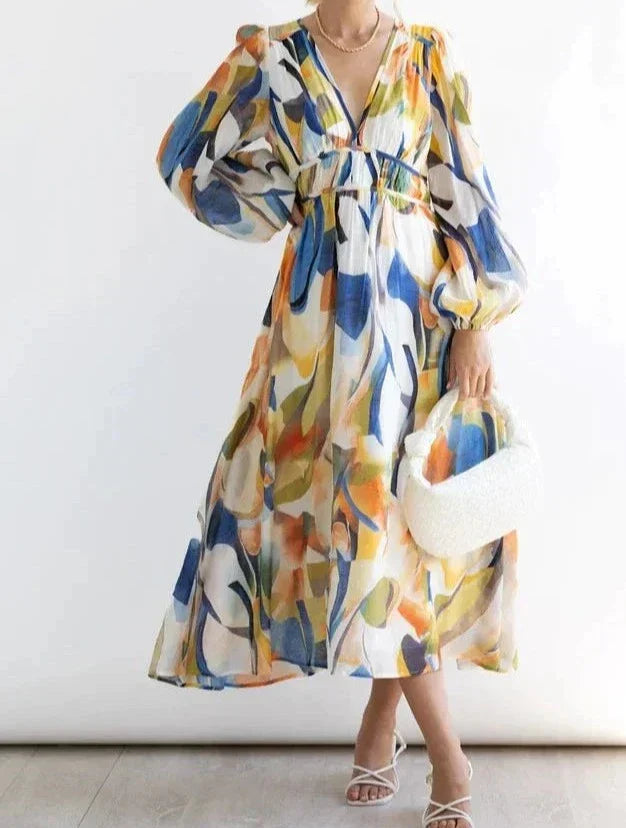 Willa – Stylisches Langärmliges Midikleid Mit V Ausschnitt