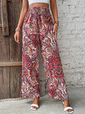 Gudrun - Lässige Hose mit hoher Taille und weitem Bein und künstlerischem Druck