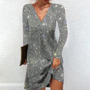 Anna – Modisches Langarm Minikleid mit tiefem V Ausschnitt