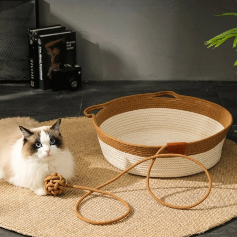 PurrNest – Handgewebtes Katzenbett aus Seil mit hohen Wänden und gemütlichem Entwerfen