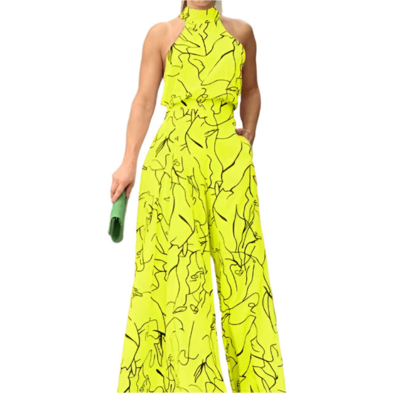 Eleni – Einzigartiger bedruckter Overall mit weitem Bein und Taschen