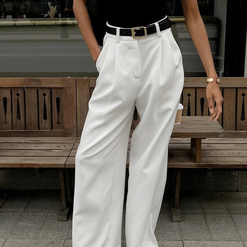 Diana – Lässige hoch taillierte Hose mit weitem Bein und Taschen