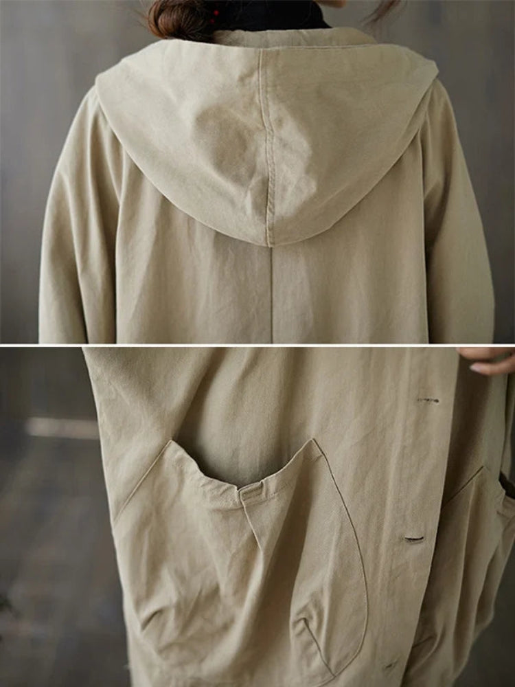 Bianca – Lässiger Kapuzen Trenchcoat mit langen Ärmeln und Knöpfen