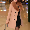 Freya - Langärmeliger Pelzkragen Gürtel Mantel Mit Schaltflächen