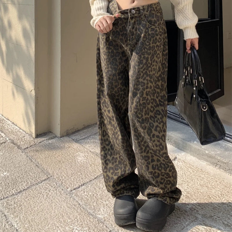 Elke – Modische Hose mit weitem Bein und Taschen Und Leopardenmuster