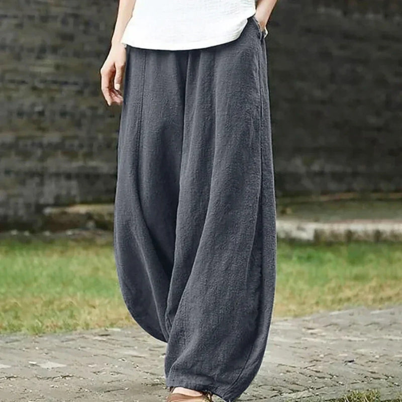Tabea – Leichte Lockere Passform Weites Bein Hose mit Taschen