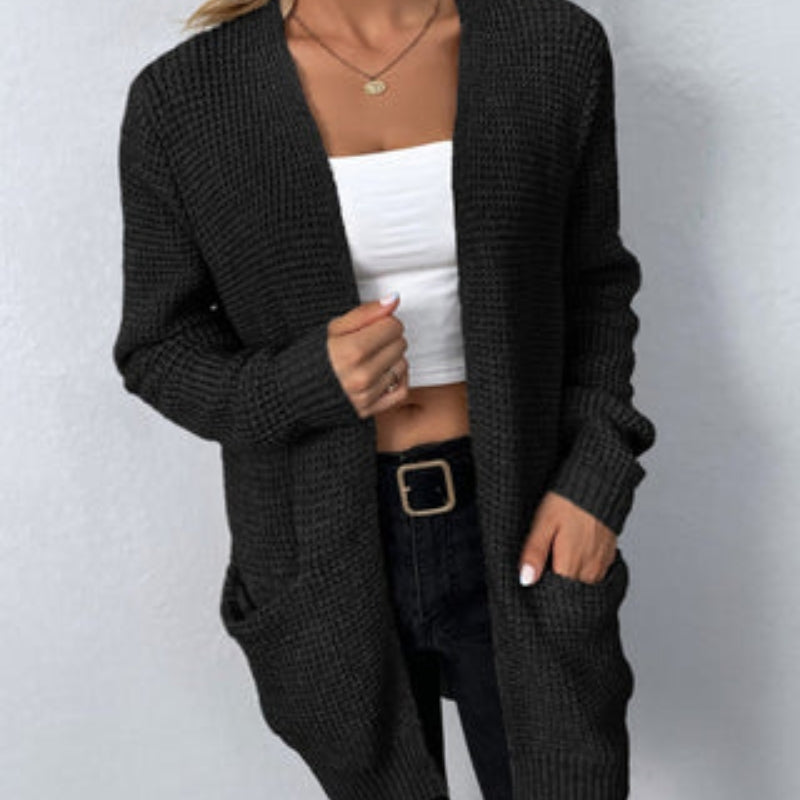 Silke – Vorne offener Langarm Strickjacke mit Taschen und lockerer Passform