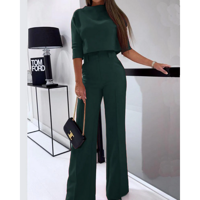 Alina – Zweiteiliges Set mit halbarmigem Rundhals Top und Hose mit weitem Bein