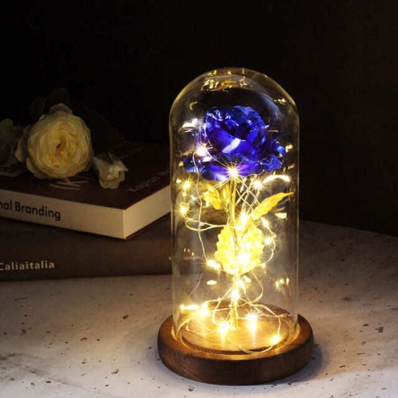 LumiRose – LED Rosen Tischlampe mit Glaskuppel und zwei Stromversorgungsoptionen