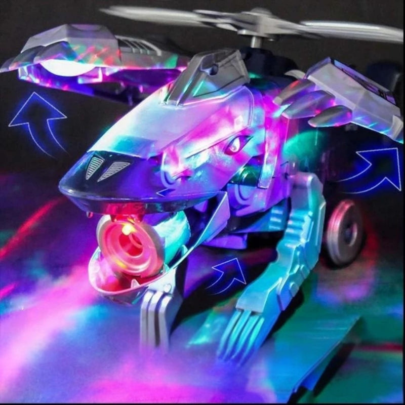 RoboRex – LED transformierendes Dinosaurier und Hubschrauberspielzeug mit Lichtern und Musik