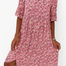 Angelika – Lässiges florales Midikleid mit V Ausschnitt und kurzen Ärmeln