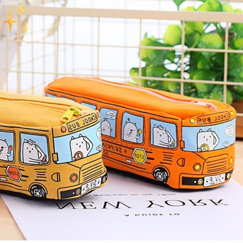 DeskZip - Kreatives Bus Federmäppchen Set mit Reißverschluss und großem Stauraum