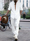 Andreas - Elegantes zweiteiliges Satz mit gestreiftem Knopfhemd und Taschenhosen