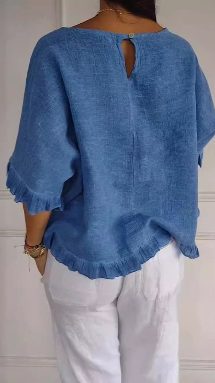 Mona – Modische Bluse mit Rundhalsausschnitt und kurzen Ärmeln