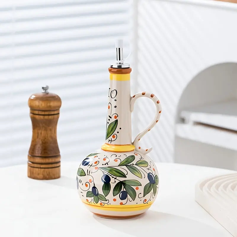SpoutBloom – Handbemalter Ölspender mit floraler Oberfläche und schmalem Hals