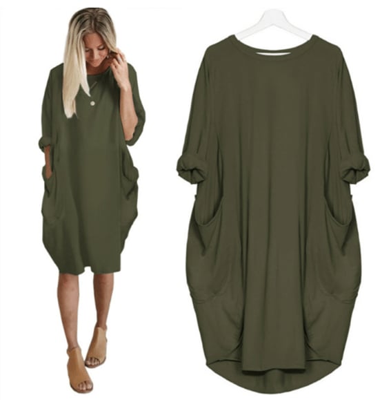 Fabienne – Locker sitzendes Midikleid mit Rundhalsausschnitt und langen Ärmeln
