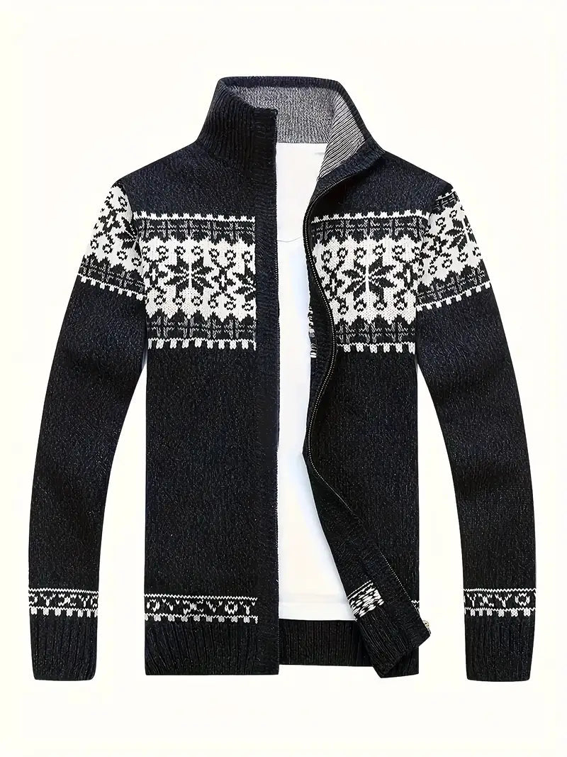 Carl - Warmer langärmeliger Schneeflocke Drucken Reißverschluss Pullover