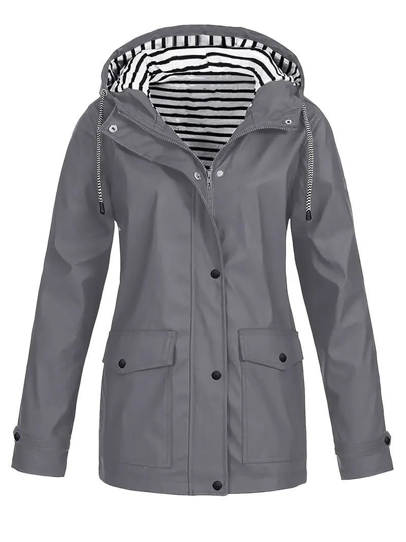 Emma - Langärmelig Wasserdicht Kapuze Jacke Mit Taschen