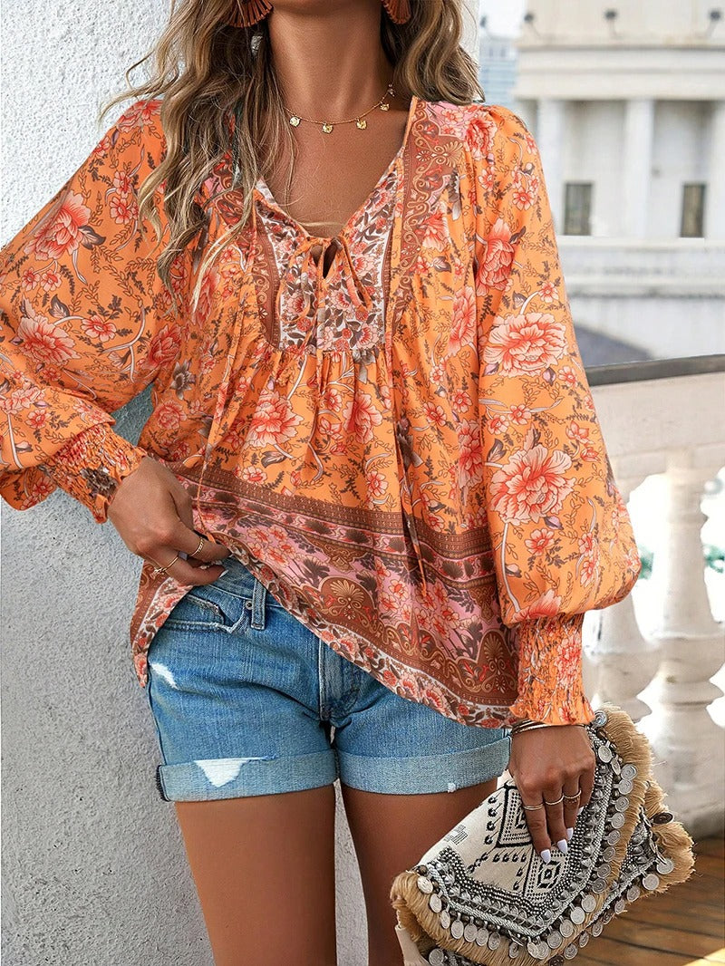 Luisa - Lässiges bedrucktes Langarmshirt mit V Ausschnitt für einen modischen Look