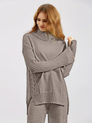 Lina - Langärmelig Pullover Weites Bein Hosen Gestrickt Zweiteiliges Satz