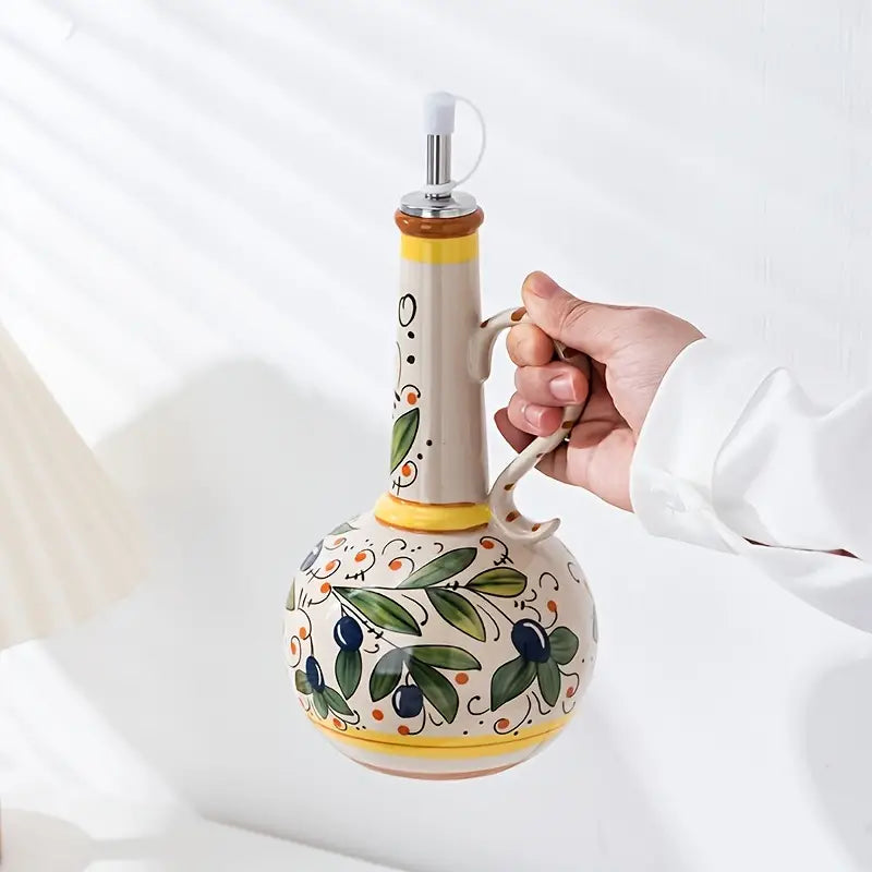 SpoutBloom – Handbemalter Ölspender mit floraler Oberfläche und schmalem Hals