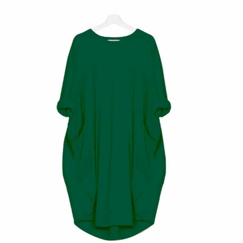 Fabienne – Locker sitzendes Midikleid mit Rundhalsausschnitt und langen Ärmeln