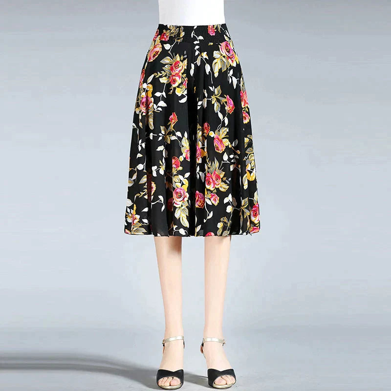 Zaina – Lässige Hose mit weitem Bein und Blumenmuster und hohem elastischem Bund